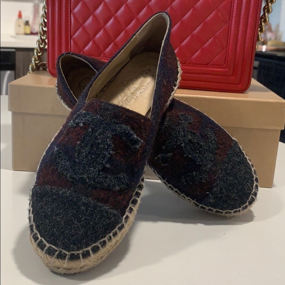 Chanel Espadrilles Tweed & Grosgrain Flannel Plaid